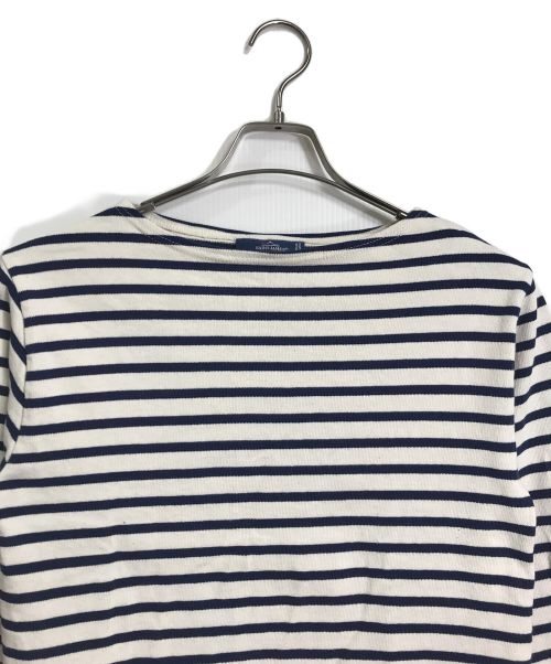 SAINT JAMES（セントジェームス）SAINT JAMES (セントジェームス) ハートエルボーパッチバスクシャツ OUESSANT (ウェッソン) ホワイト×ネイビー サイズ:XSの古着・服飾アイテム