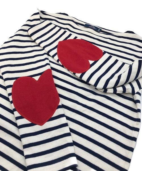 SAINT JAMES（セントジェームス）SAINT JAMES (セントジェームス) ハートエルボーパッチバスクシャツ OUESSANT (ウェッソン) ホワイト×ネイビー サイズ:XSの古着・服飾アイテム