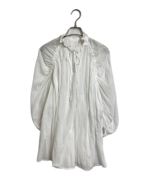 CADUNE（カデュネ）CADUNE (カデュネ) サマーギャザーチュニック　シフォンブラウス　ガーゼシャツ ホワイト サイズ:36の古着・服飾アイテム
