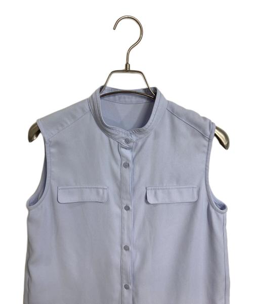 anuans（アニュアンス）anuans (アニュアンス) バックサテンバンドカラーノースリーブブラウス ブルー サイズ:FREEの古着・服飾アイテム