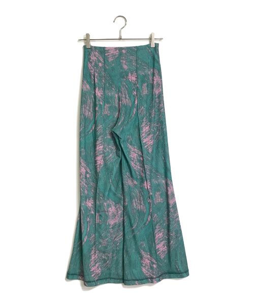 TOGA PULLA（トーガ プルラ）TOGA PULLA (トーガ プルラ) トリコットプリントジャージパンツ　フレアパンツ　デザインパンツ　総柄 グリーン×ピンク サイズ:34の古着・服飾アイテム