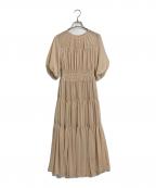 anuansアニュアンス）の古着「シフォンギャザーティアードワンピース」｜ベージュピンク