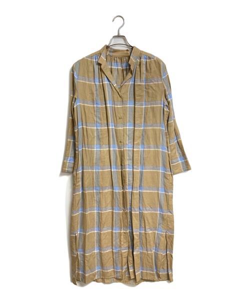 BALLSEY（ボールジィ）BALLSEY (ボールジィ) リネンシャツワンピース　ロングワンピース　マキシワンピース　半袖ワンピース　麻　linen shirt one-piece 日本製 ベージュ サイズ:36の古着・服飾アイテム
