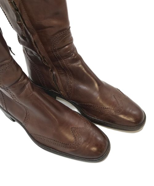 DRIES VAN NOTEN（ドリスヴァンノッテン）DRIES VAN NOTEN (ドリスヴァンノッテン) ウイングチップサイドジップブーツ ブラウン サイズ:35 1/2の古着・服飾アイテム