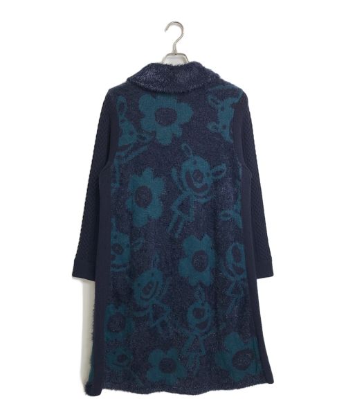 OLLEBOREBLA（アルベロベロ）OLLEBOREBLA (アルベロベロ) ブローチ付きロングコートカーディガン コーディガン ネイビー×グリーン サイズ:実寸参照の古着・服飾アイテム