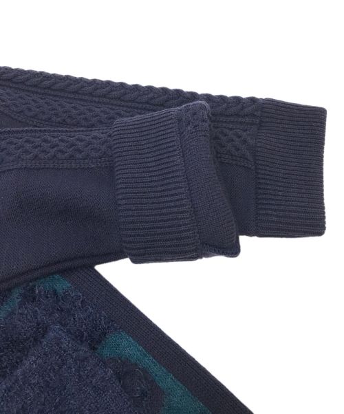 OLLEBOREBLA（アルベロベロ）OLLEBOREBLA (アルベロベロ) ブローチ付きロングコートカーディガン コーディガン ネイビー×グリーン サイズ:実寸参照の古着・服飾アイテム