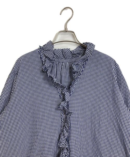 journal standard luxe（ジャーナルスタンダード ラックス）JOURNAL STANDARD LUXE (ジャーナルスタンダード リュクス) ギンガム フリルブラウス ネイビー サイズ:FREEの古着・服飾アイテム