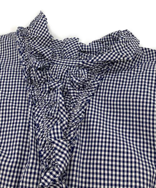 journal standard luxe（ジャーナルスタンダード ラックス）JOURNAL STANDARD LUXE (ジャーナルスタンダード リュクス) ギンガム フリルブラウス ネイビー サイズ:FREEの古着・服飾アイテム