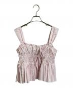 furfurファーファー）の古着「ドロストギャザービスチェ　ストライプ　ショートトップス」｜ピンク