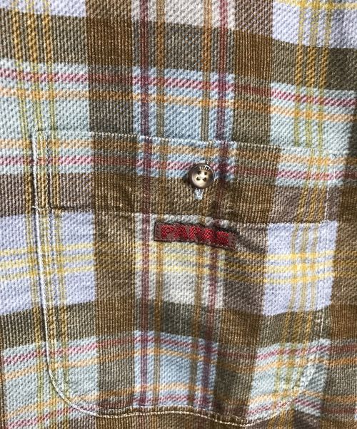 PAPAS（パパス）PAPAS (パパス) バンドカラーシャツ　チェックシャツ　長袖シャツ　日本製 ブラウン サイズ:M 未使用品の古着・服飾アイテム