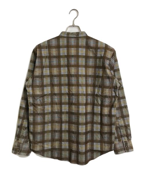 PAPAS（パパス）PAPAS (パパス) バンドカラーシャツ　チェックシャツ　長袖シャツ　日本製 ブラウン サイズ:M 未使用品の古着・服飾アイテム