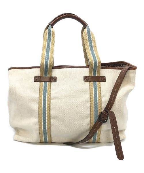 GUCCI（グッチ）GUCCI (グッチ) キャンバス2WAYバッグ　トートバッグ　ショルダーバッグ ベージュ×ブルー×ブラウン サイズ:実寸参照の古着・服飾アイテム