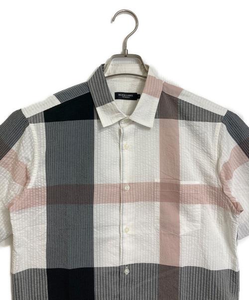 BLACK LABEL CRESTBRIDGE（ブラックレーベル クレストブリッジ）BLACK LABEL CRESTBRIDGE (ブラックレーベル クレストブリッジ) Black Label チェック半袖シャツ ラウンドカット ホワイト×グレー サイズ:Mの古着・服飾アイテム
