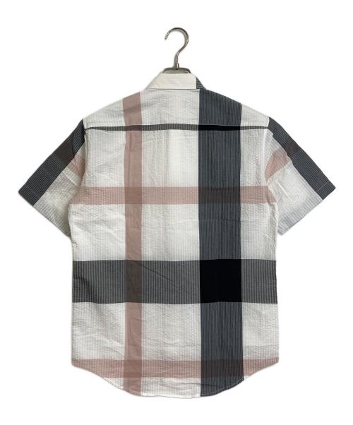BLACK LABEL CRESTBRIDGE（ブラックレーベル クレストブリッジ）BLACK LABEL CRESTBRIDGE (ブラックレーベル クレストブリッジ) Black Label チェック半袖シャツ ラウンドカット ホワイト×グレー サイズ:Mの古着・服飾アイテム