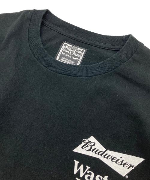 WASTED YOUTH（ウェイステッドユース）wasted youth (ウエステッド ユース) BUDWEISER (バドワイザー) コラボTシャツ　半袖カットソー　Tシャツ　Tee  日本製 ブラック サイズ:XXLの古着・服飾アイテム