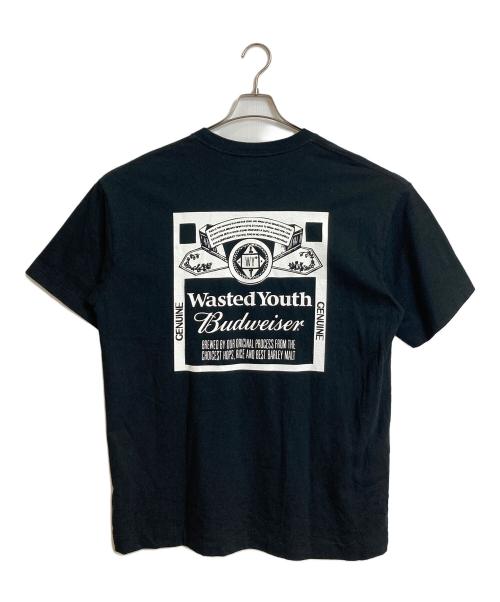 WASTED YOUTH（ウェイステッドユース）wasted youth (ウエステッド ユース) BUDWEISER (バドワイザー) コラボTシャツ　半袖カットソー　Tシャツ　Tee  日本製 ブラック サイズ:XXLの古着・服飾アイテム