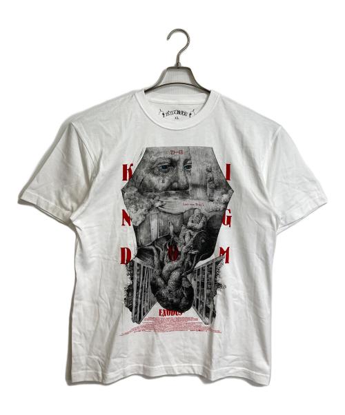 ボリス雑貨店（ポリスザッカテン）ボリス雑貨店 (ポリスザッカテン) キングダム エクソダス<脱出>ヒグチユウコ×大島依提亜デザインTシャツ　半袖カットソー　Tシャツ　Tee ホワイト×ブラック サイズ: XLの古着・服飾アイテム