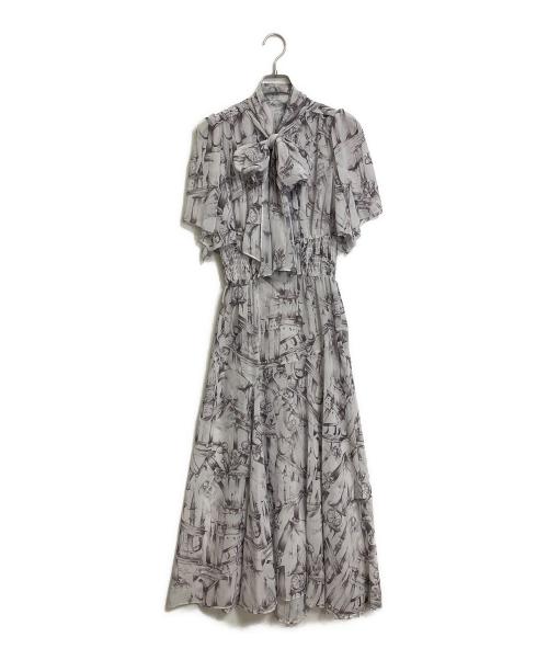 Snidel（スナイデル）Snidel (スナイデル) ボウタイシャーリングプリントワンピ　ロングワンピース　総柄 パープル サイズ:1の古着・服飾アイテム