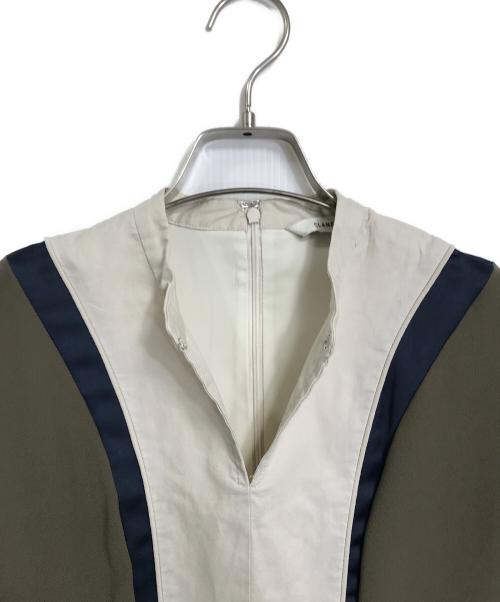 CLANE（クラネ）CLANE (クラネ) COLOLAR MIXING LINE ONE PIECE ロングワンピース オリーブの古着・服飾アイテム