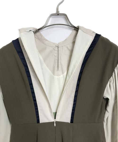 CLANE（クラネ）CLANE (クラネ) COLOLAR MIXING LINE ONE PIECE ロングワンピース オリーブの古着・服飾アイテム