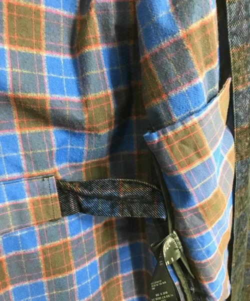 DIET BUTCHER SLIM SKIN（ダイエットブッチャースリムスキン）DIET BUTCHER SLIM SKIN (ダイエットブッチャースリムスキン) ダークチェックノーカラーガウン　ロングカーディガン　日本製 ブルー×ブラック サイズ:2の古着・服飾アイテム