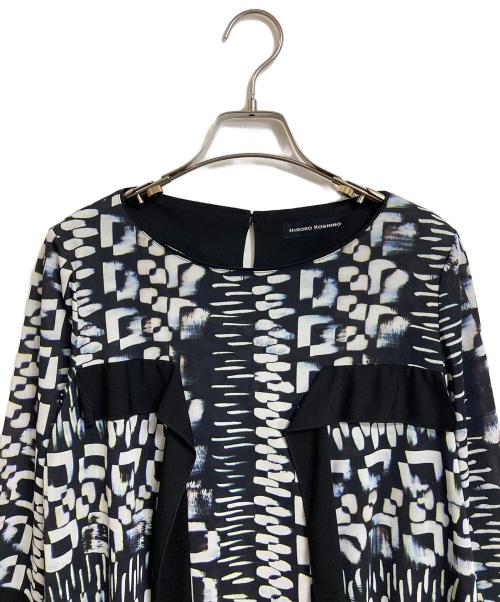 HIROKO KOSHINO（ヒロコ コシノ）HIROKO KOSHINO (ヒロコ コシノ) 総柄ワンピース　七分袖ワンピース ブラック サイズ:40の古着・服飾アイテム