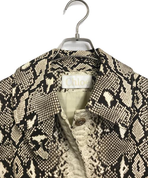 Chloe（クロエ）Chloe (クロエ) パイソン柄ステンカラーコート パイソンプリント　アウター　ライトアウター ベージュ×ブラウン サイズ:36の古着・服飾アイテム