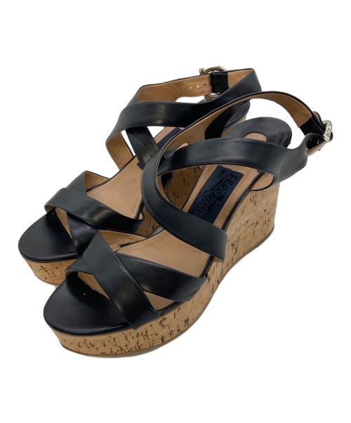 Salvatore Ferragamo（サルヴァトーレ フェラガモ）Salvatore Ferragamo (サルヴァトーレ フェラガモ) ウェッジソールサンダル ブラック サイズ:７　1/2の古着・服飾アイテム
