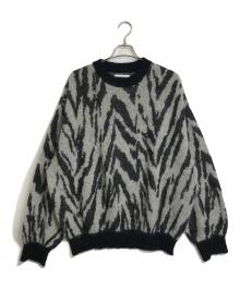 MAISON SPECIAL（メゾンスペシャル）の古着「ゼブラプライムオーバークルーネックモヘアニットプルオーバー」｜ブラック×グレー