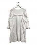 LIMI feuリミフゥ）の古着「TUCK T DRESS カットソーワンピース　ロングワンピース　デザインワンピース　長袖ワンピース　日本製」｜ホワイト