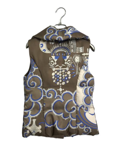Emilio Pucci（エミリオ プッチ）Emilio Pucci (エミリオ プッチ) リアルファーダウンベスト ベージュ×ブルー サイズ:38の古着・服飾アイテム