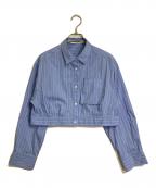 RAY BEAMSレイ ビームス）の古着「Out Pocket Cropped Shirt ストライプクロップドシャツ」｜スカイブルー