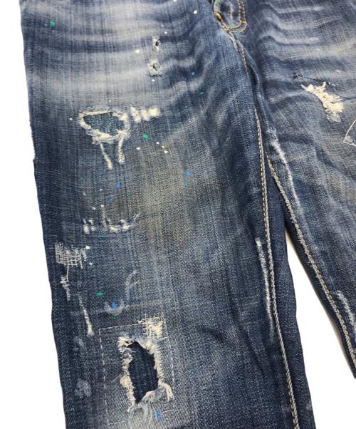 DSQUARED2（ディースクエアード）DSQUARED2 (ディースクエアード) ダメージペンキ加工デニムパンツ COOL GIRL JEAN　ボタンフライ　スキニー　レザーパッチ　ダメージジーンズ　デニムパンツ ブルー サイズ:34の古着・服飾アイテム