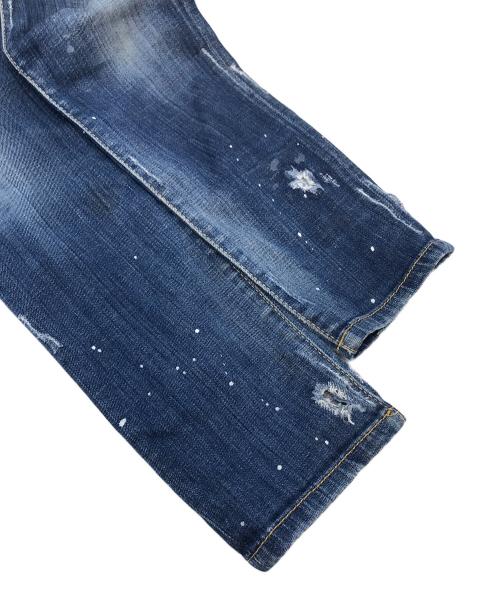 DSQUARED2（ディースクエアード）DSQUARED2 (ディースクエアード) ダメージペンキ加工デニムパンツ COOL GIRL JEAN　ボタンフライ　スキニー　レザーパッチ　ダメージジーンズ　デニムパンツ ブルー サイズ:34の古着・服飾アイテム