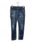 DSQUARED2（ディースクエアード）の古着「ダメージペンキ加工デニムパンツ COOL GIRL JEAN　ボタンフライ　スキニー　レザーパッチ　ダメージジーンズ　デニムパンツ」｜ブルー
