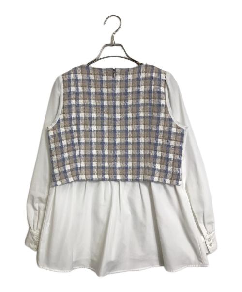 BLUE LABEL CRESTBRIDGE（ブルーレーベルクレストブリッジ）BLUE LABEL CRESTBRIDGE (ブルーレーベルクレストブリッジ) 切替ブラウス　長袖ブラウス　フレアブラウス　トップス ベージュ×ホワイト サイズ:36の古着・服飾アイテム