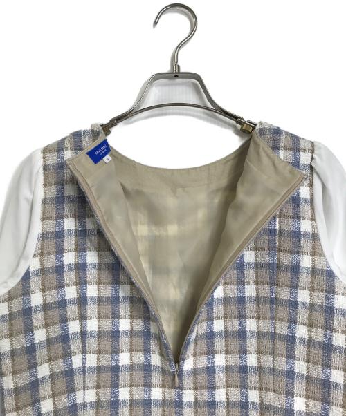 BLUE LABEL CRESTBRIDGE（ブルーレーベルクレストブリッジ）BLUE LABEL CRESTBRIDGE (ブルーレーベルクレストブリッジ) 切替ブラウス　長袖ブラウス　フレアブラウス　トップス ベージュ×ホワイト サイズ:36の古着・服飾アイテム