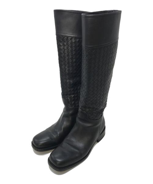 BOTTEGA VENETA（ボッテガベネタ）BOTTEGA VENETA (ボッテガベネタ) イントレチャートロングブーツ ブラック サイズ:36の古着・服飾アイテム