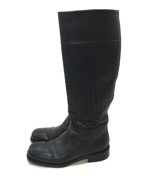 BOTTEGA VENETA（ボッテガベネタ）BOTTEGA VENETA (ボッテガベネタ) イントレチャートロングブーツ ブラック サイズ:36の古着・服飾アイテム