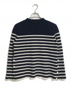 DRAWERドゥロワー）の古着「ボーダークルーネックプルオーバー　長袖ニット　カシミヤ100％」｜ネイビー×ホワイト