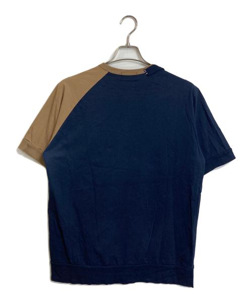 KOLOR（カラー）KOLOR (カラー) Asymmetric Border Tee ドッキングTシャツ 再構築Tシャツ ネイビー サイズ:3の古着・服飾アイテム