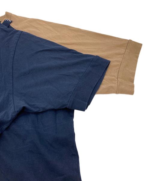 KOLOR（カラー）KOLOR (カラー) Asymmetric Border Tee ドッキングTシャツ 再構築Tシャツ ネイビー サイズ:3の古着・服飾アイテム