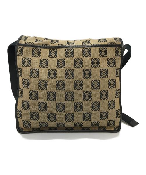 LOEWE（ロエベ）LOEWE (ロエベ) キャンバスレザートリムアナグラム総柄ショルダーバッグ　shoulder bag ベージュ×ブラック サイズ:実寸参照の古着・服飾アイテム