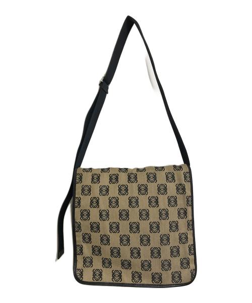 LOEWE（ロエベ）LOEWE (ロエベ) キャンバスレザートリムアナグラム総柄ショルダーバッグ　shoulder bag ベージュ×ブラック サイズ:実寸参照の古着・服飾アイテム