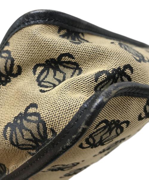 LOEWE（ロエベ）LOEWE (ロエベ) キャンバスレザートリムアナグラム総柄ショルダーバッグ　shoulder bag ベージュ×ブラック サイズ:実寸参照の古着・服飾アイテム