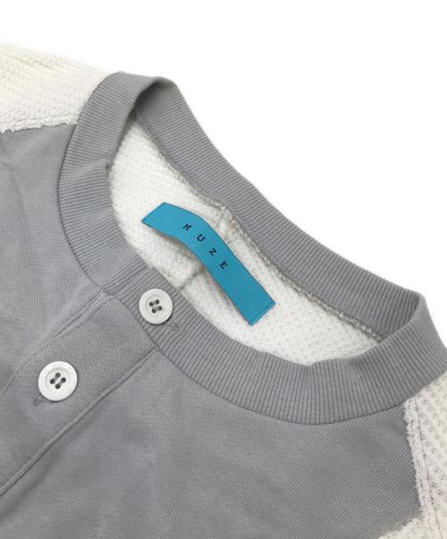 MUZE TURQUOISE LABEL（ミューズ ターコイズ レーベル）MUZE TURQUOISE LABEL (ミューズ ターコイズ レーベル) STRIPE HENRY NECK WAFFLE SWEAT ホワイト×グレー サイズ:1の古着・服飾アイテム