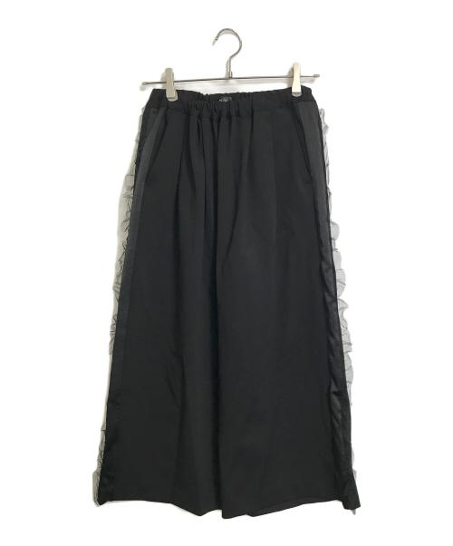 INGEBORG（インゲボルグ）INGEBORG (インゲボルグ) サイドラインワイドパンツ チュール フリル　デザインパンツ ブラック サイズ:実寸参照の古着・服飾アイテム