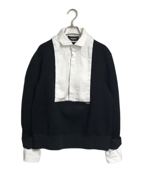 DSQUARED2（ディースクエアード）DSQUARED2 (ディースクエアード) シャツ切替スウェット　付け襟 長袖スウェット　デザイントップス ホワイト×ブラック サイズ:Mの古着・服飾アイテム