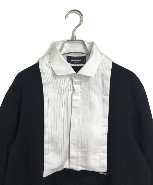 DSQUARED2（ディースクエアード）DSQUARED2 (ディースクエアード) シャツ切替スウェット　付け襟 長袖スウェット　デザイントップス ホワイト×ブラック サイズ:Mの古着・服飾アイテム