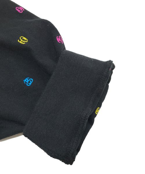 stussy（ステューシー）stussy (ステューシー) 【古着】ジップパーカー 半袖パーカー 総柄パーカー SSリンク ブラック×マルチカラー サイズ:Lの古着・服飾アイテム